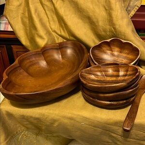 Rustic Brown Wooden Serveware Set for Dining